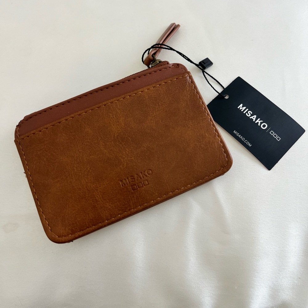 Tan Faux Leather Zip Card Holder